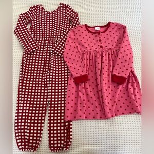 Hanna Andersson || Red Checked Plaid Jumpsuit and Polka Dot Dress 5T Bundle